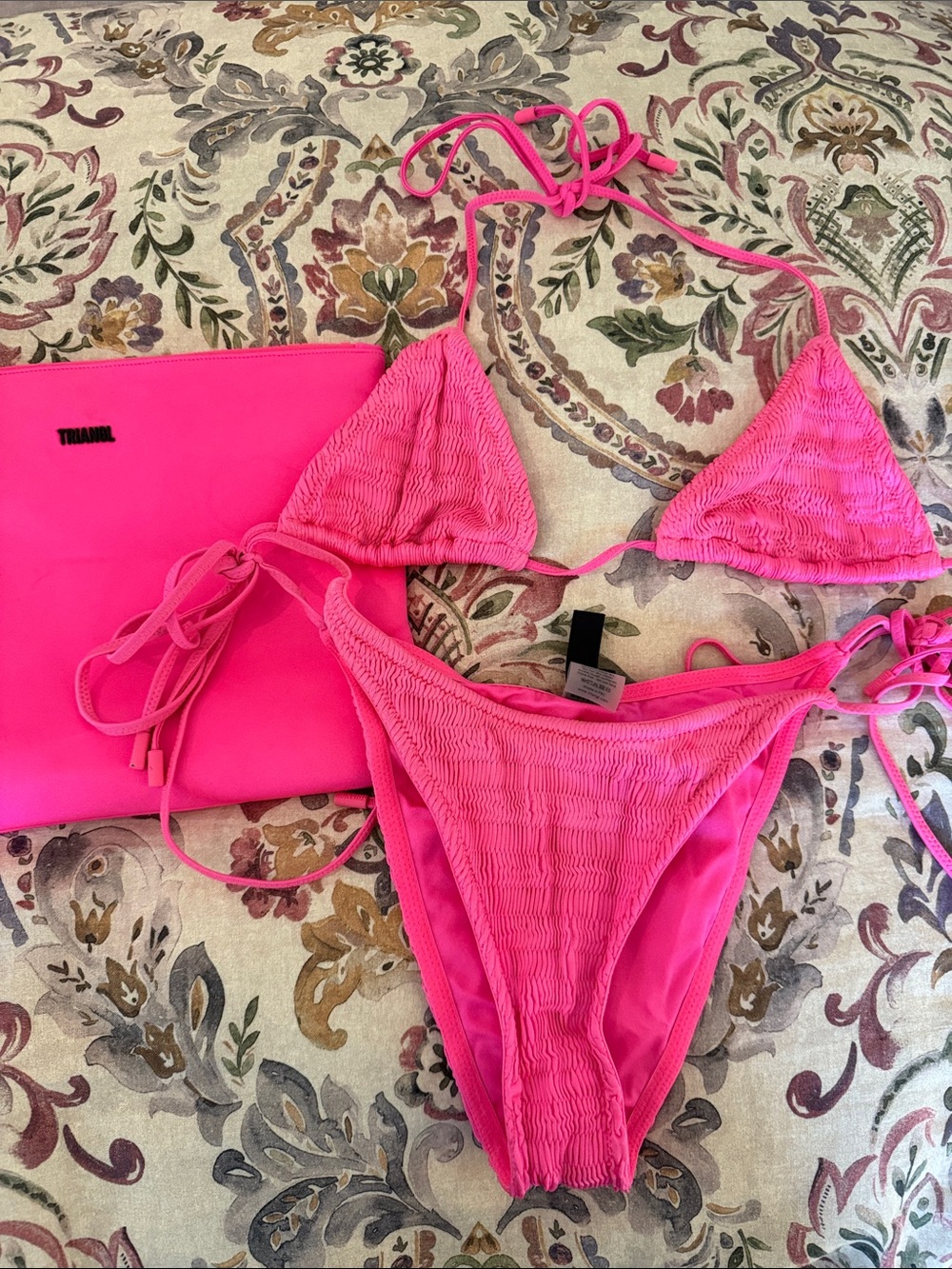 Triangl Bright Pink Smocked Bikini